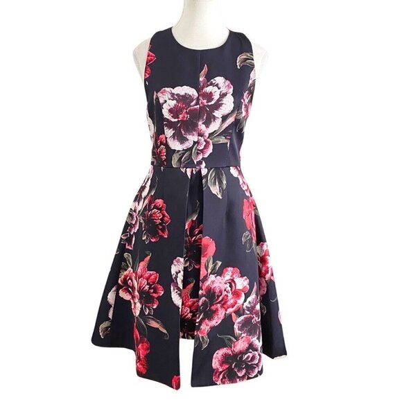 KEEPSAKE THE LABEL BLACK FLORAL SATIN LAYERED COCKTAIL DRESS - S - Picture 1 of 9